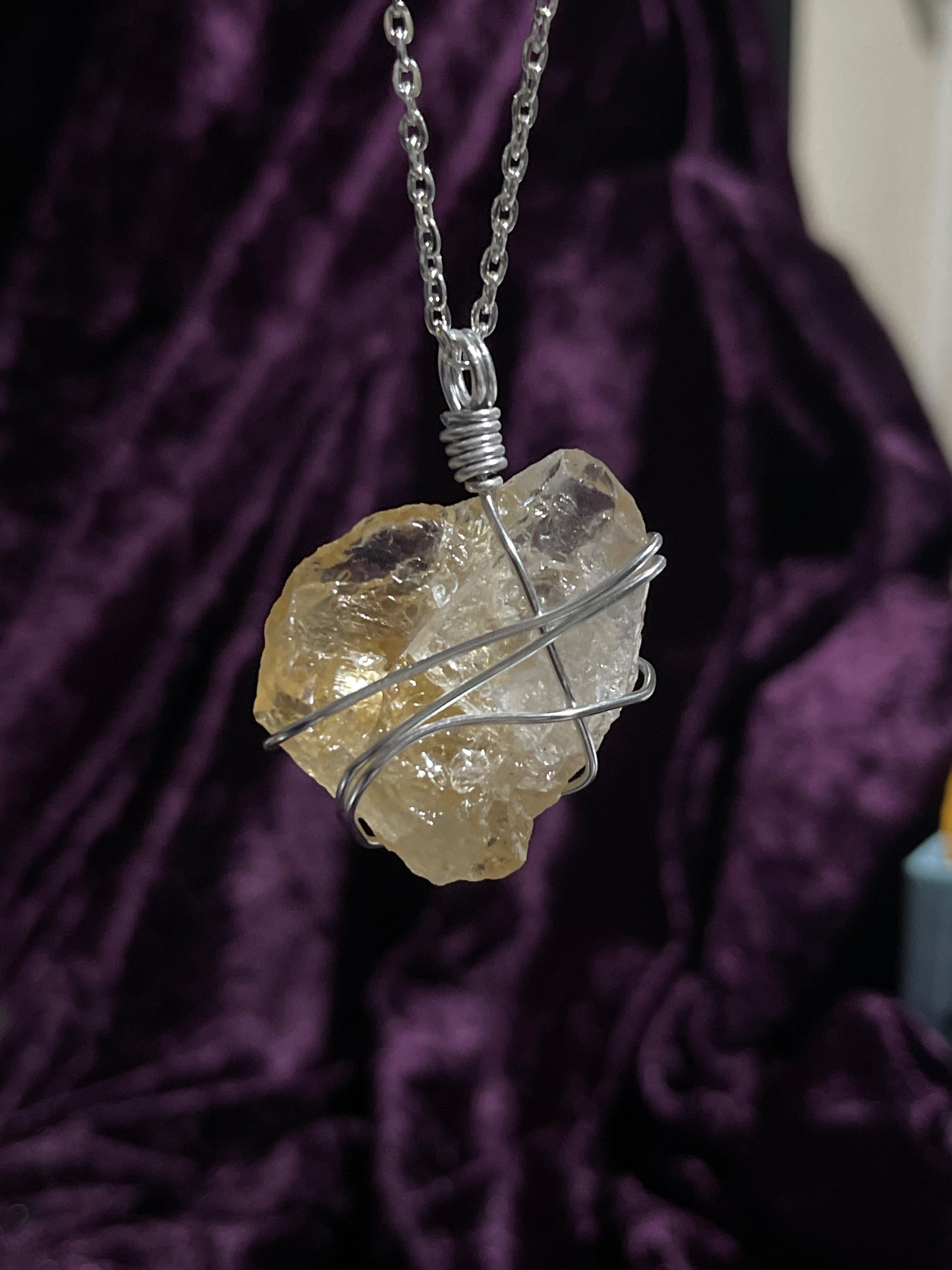 Raw Citrine Hand wrapped with Heart detail