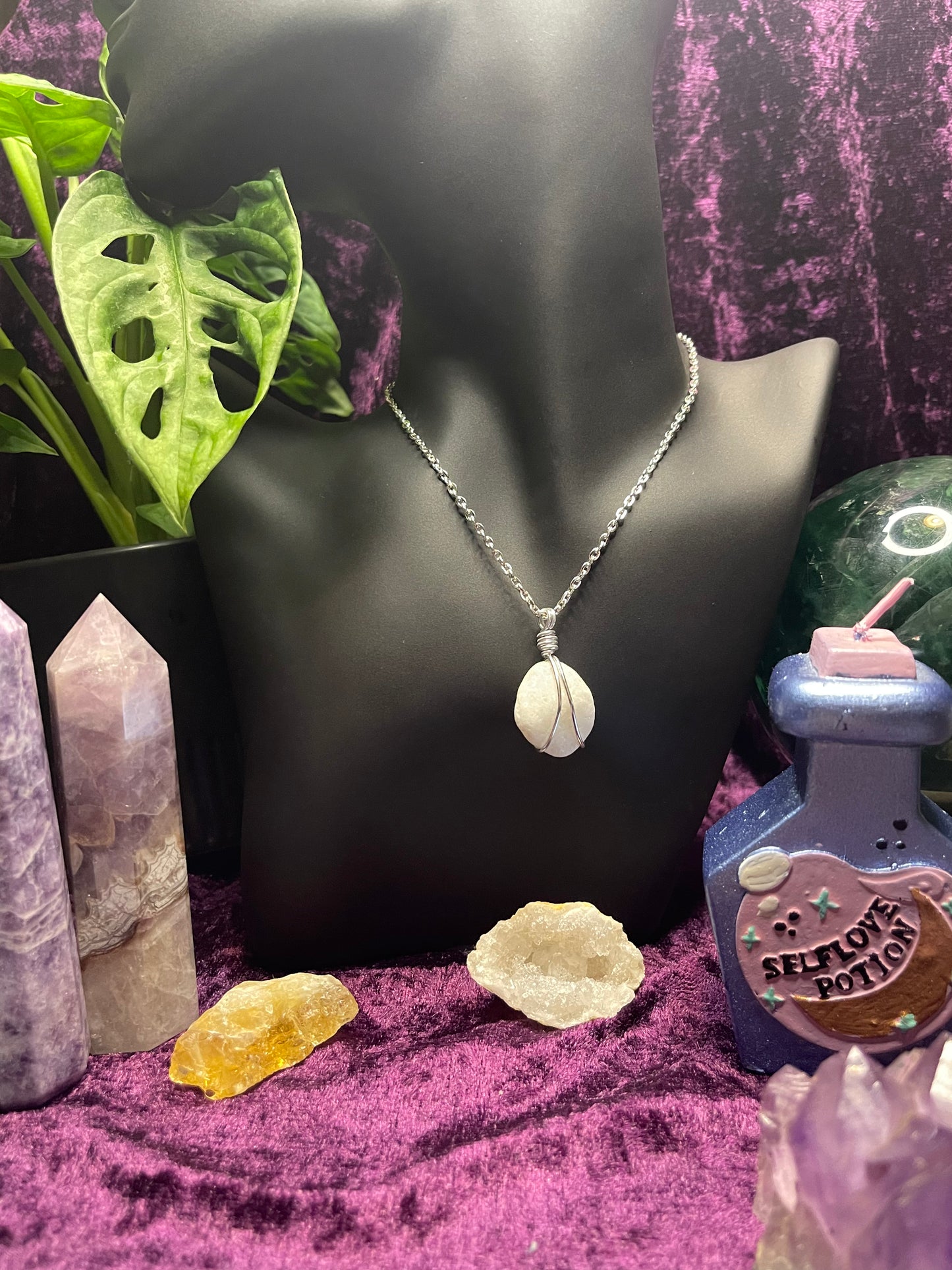 White Calcite Wrapped Pendant