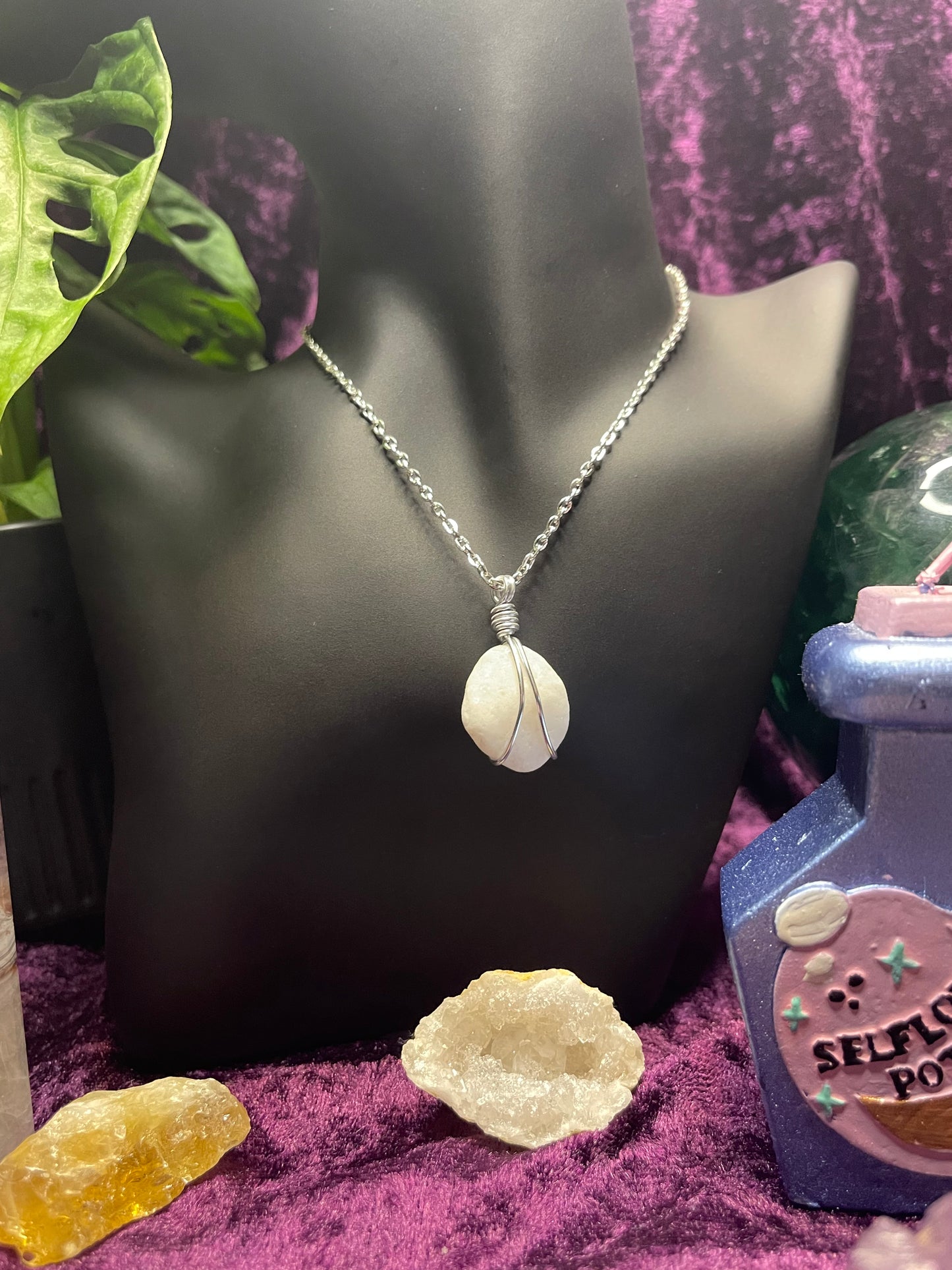 White Calcite Wrapped Pendant