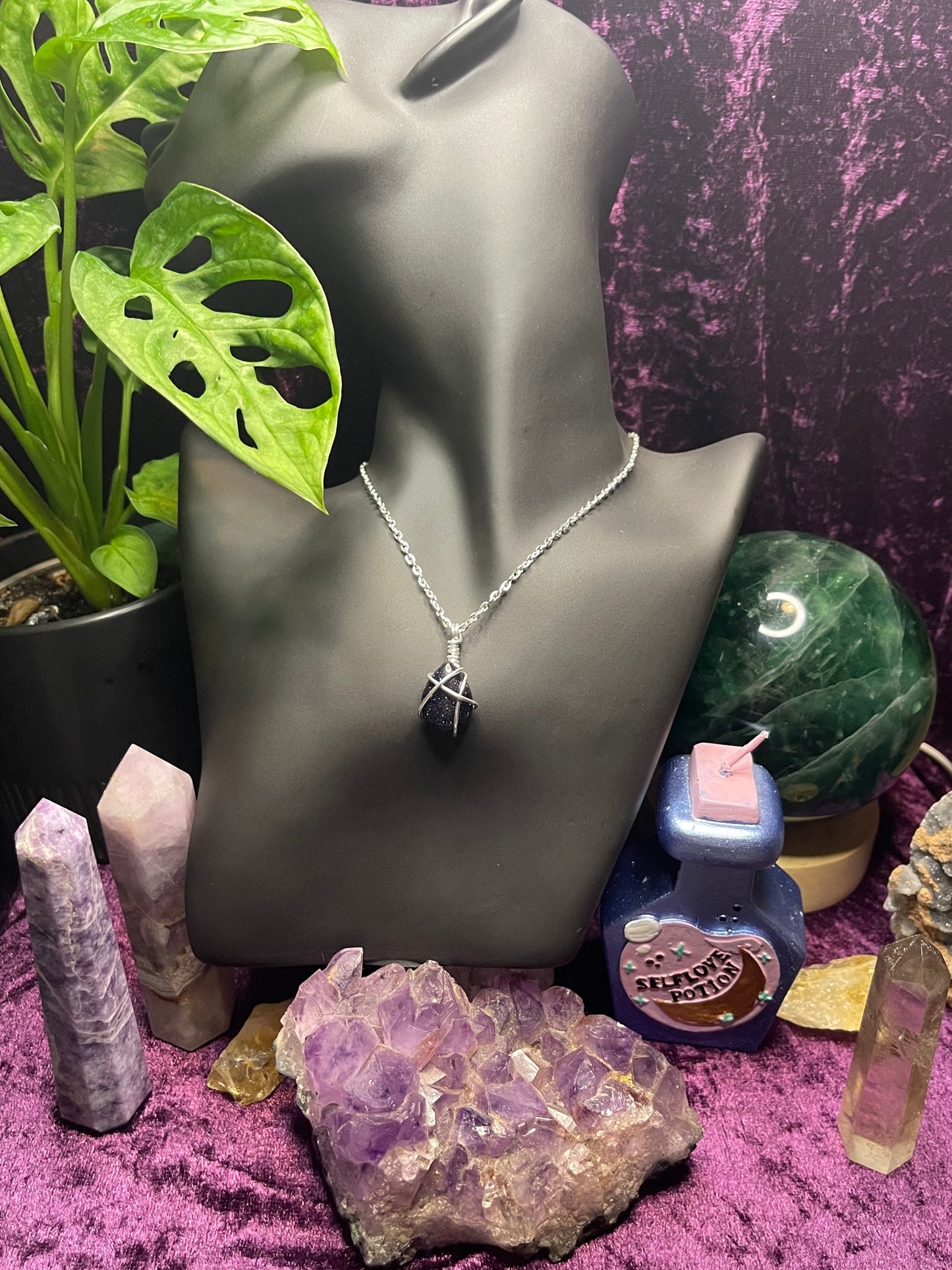 Blue Sandstone Wrapped Pendant