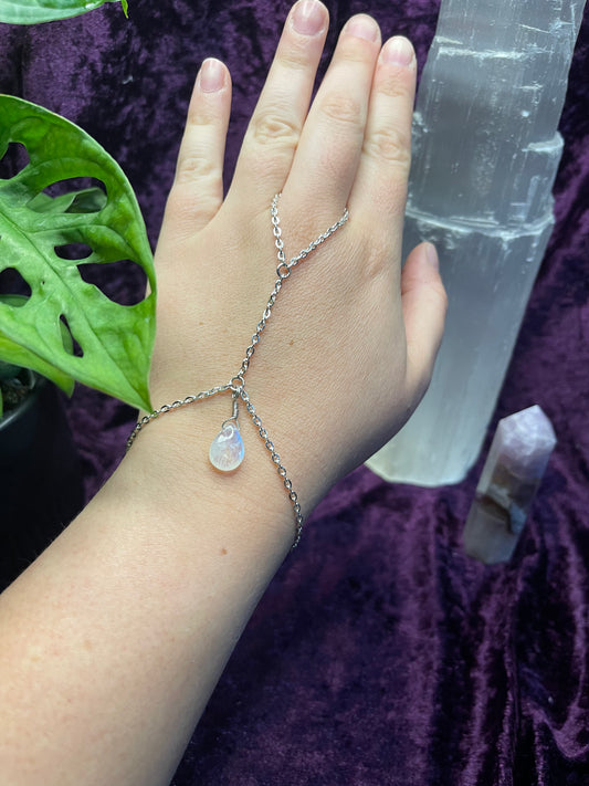 Moonstone Droplet & Stirling Silver Hand Chain