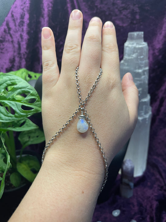 Moonstone Droplet & Silver Plated Hand Chain