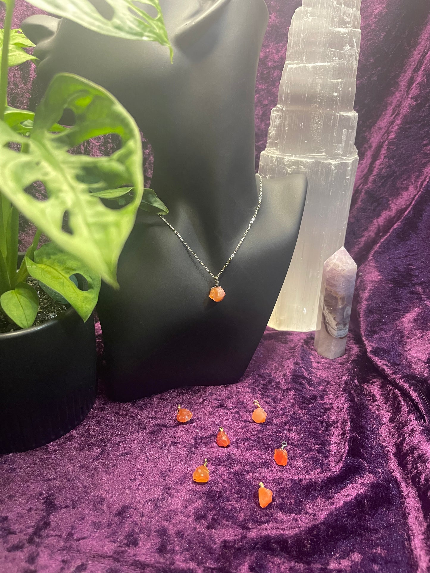 Raw Carnelian Wrapped Droplet Pendant