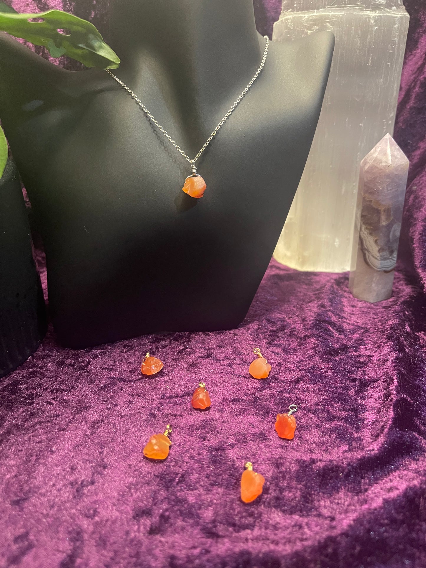 Raw Carnelian Wrapped Droplet Pendant